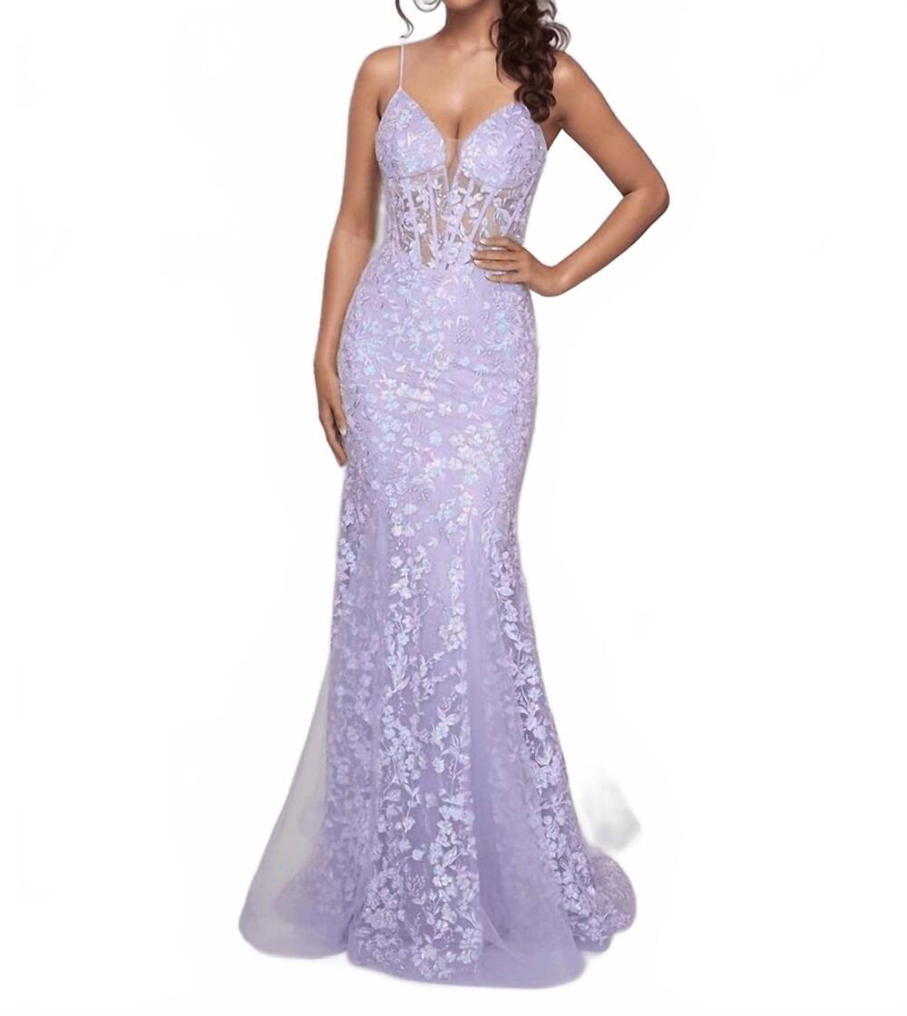 NEW NINA CANACCI long mermaid formal floral prom dress in lilac